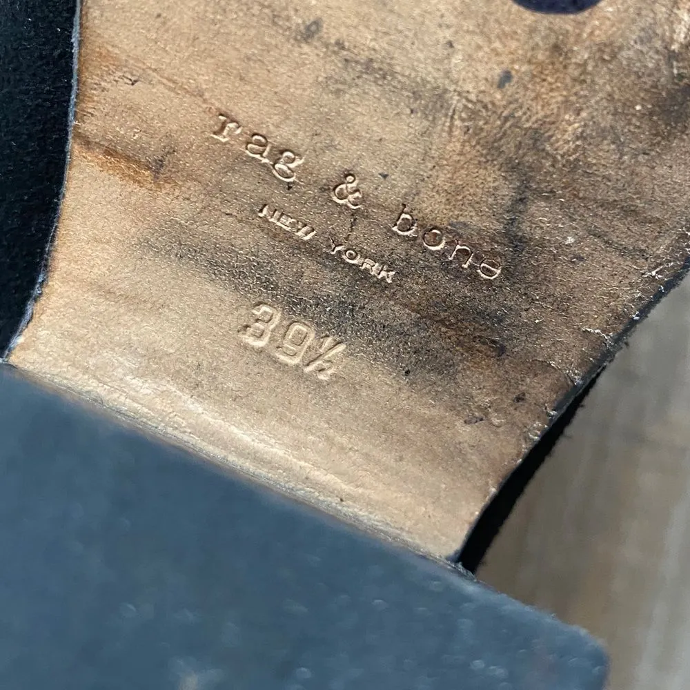 Rag & Bone Devon Boots Women's 39.5 9 Black Suede Ankle Stacked Heel Boots Biker - Image 13