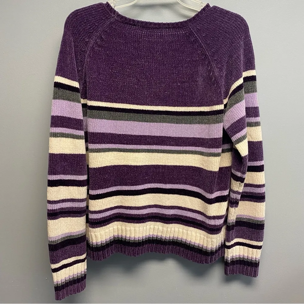Carolyn Taylor Purple Striped Crew Neck Sweater - Image 3