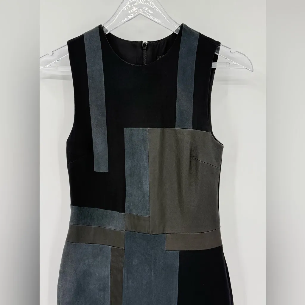 A.L.C. Leather Suede Patchwork Sheath Dress Black Navy Blue Women’s Size 4 NEW - Image 4