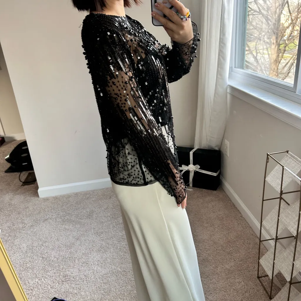 Black Sequin Sheer top with cami set. S - Image 3