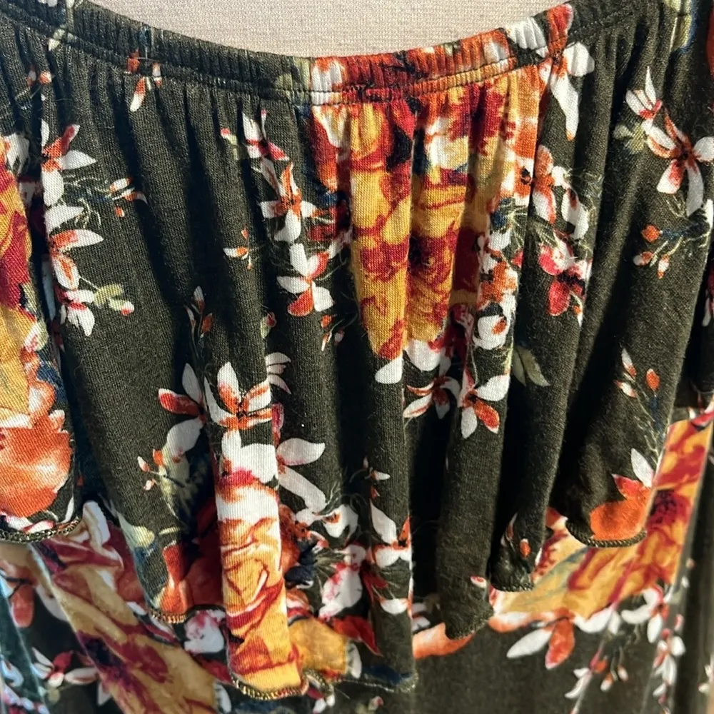 Altard State Olive Green Peasant Top Floral Tunic Flowy Womens Small - Image 5