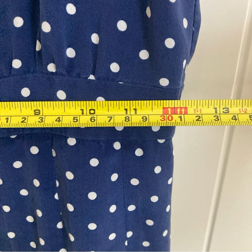 J Crew Polka Dot Dress Womens 4 Navy White A-Line Pleat Sleeveless V-Neck Silk - Image 7