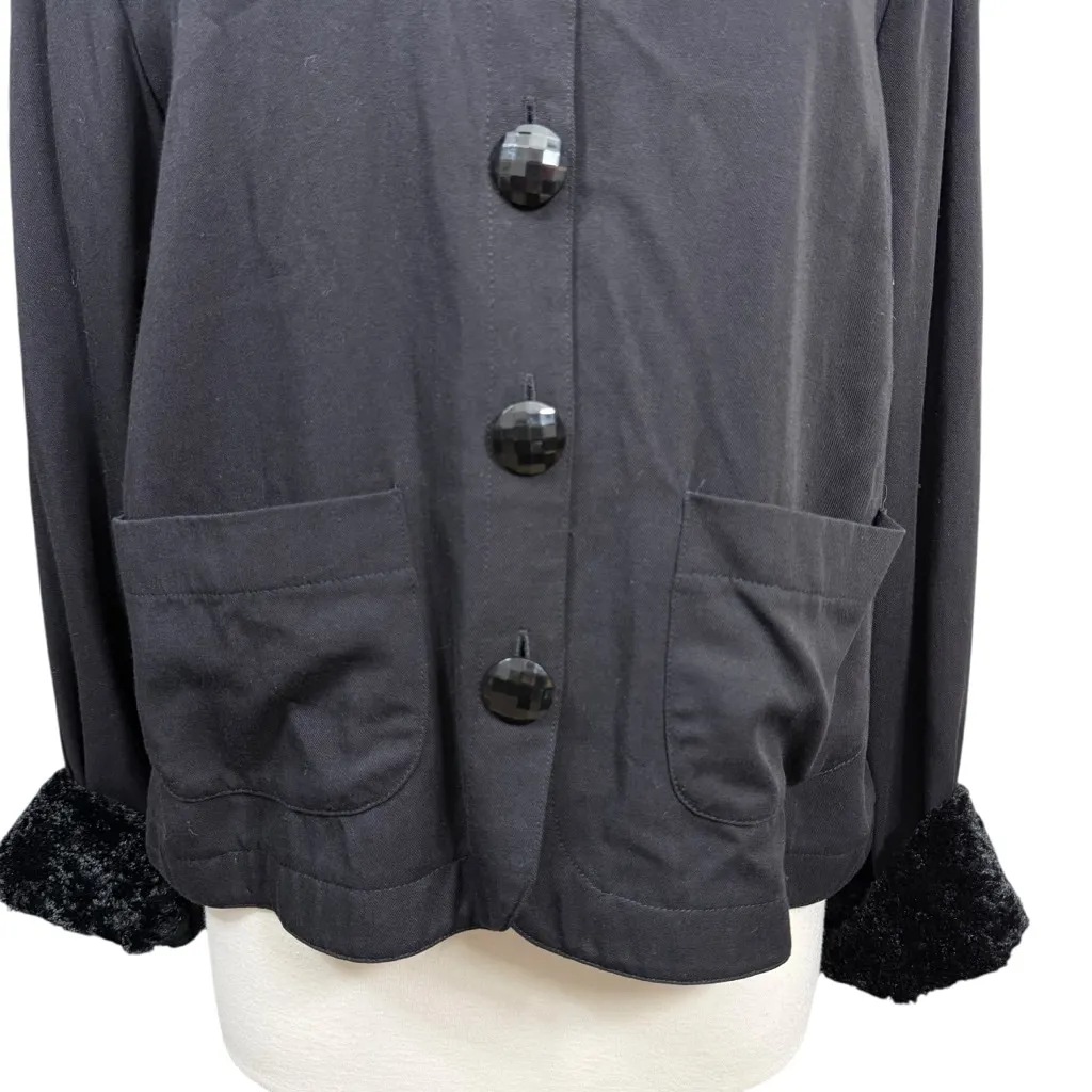 Vintage On The Verge Black Wool Blend Jacket Faux Fur Collar Womens Large - Image 3