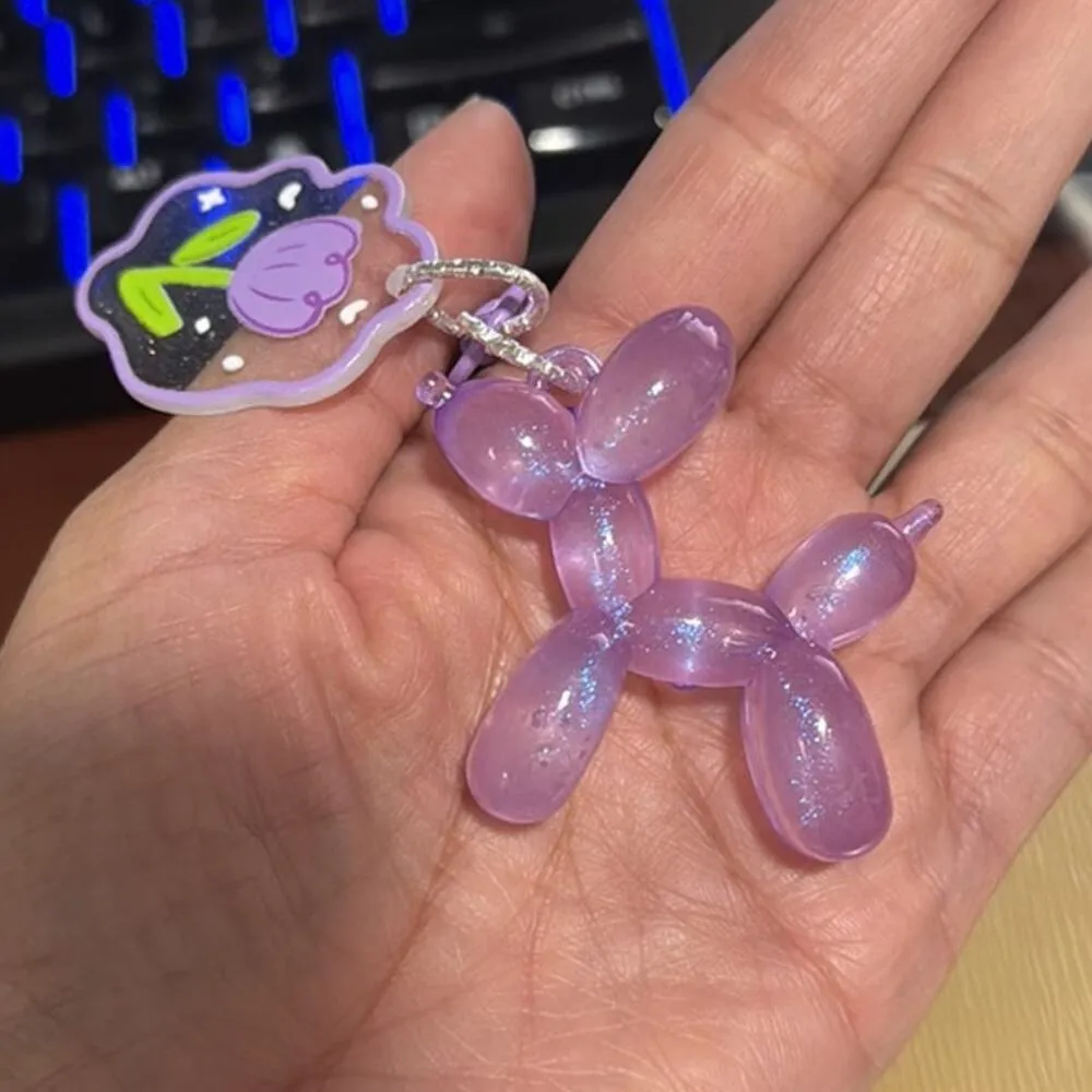 Balloon purple poodle dog keychain bag charm cutesy iridescent glittery clear - Image 2
