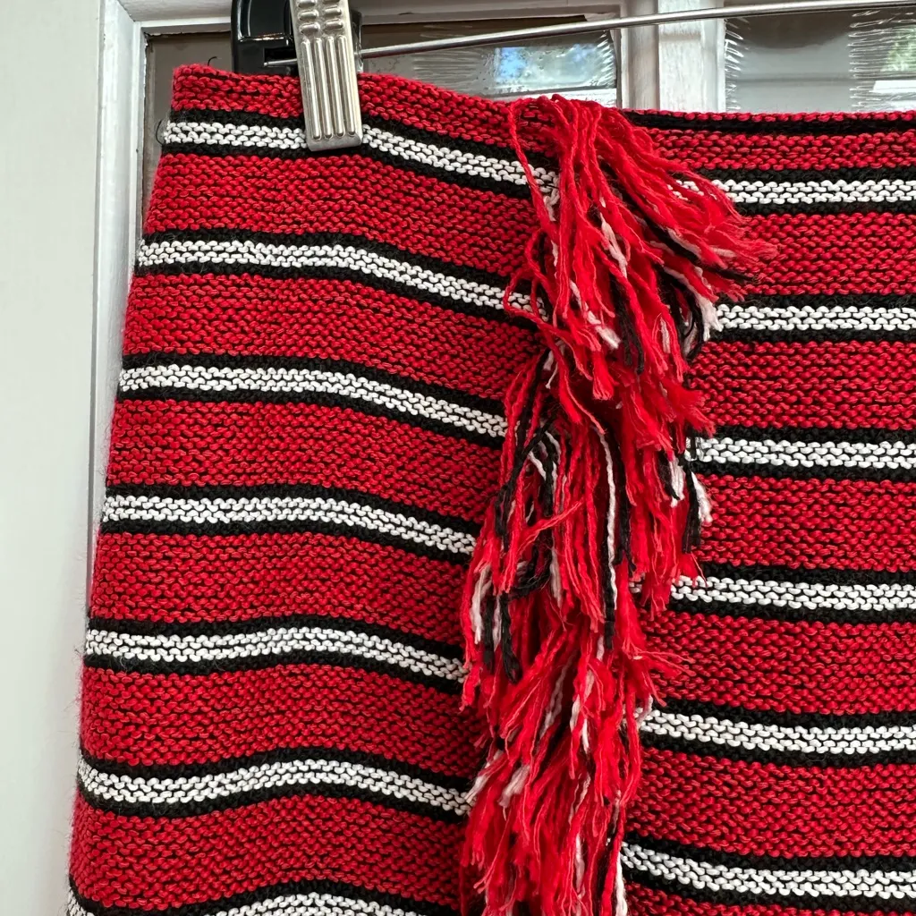 W by Worth Burgundy Gold Striped Fringe Skirt Boho Aztec Western Size 4 Small S - Image 2