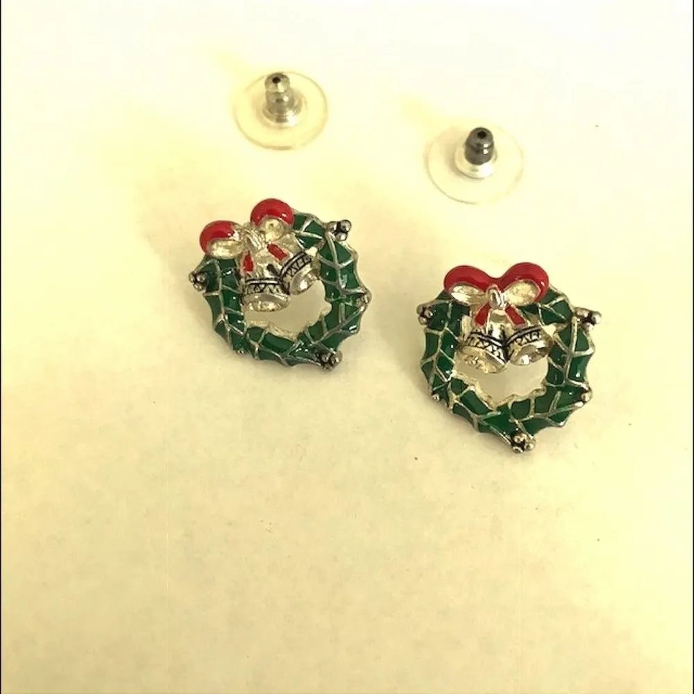 Christmas Wreath Jingle Bells Earrings Vintage - Image 3
