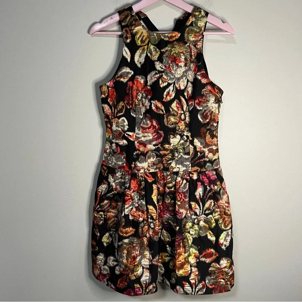Anthropologie Leifsdottir Adelita Floral Shimmer Brocade Fit Flare Mini Dress 4 Red - Image 5