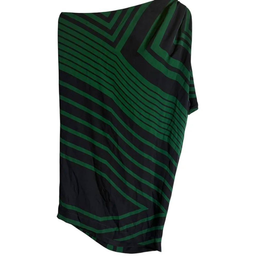 Stella McCartney Navy Green Striped One Shoulder Silk Shift Mini Dress Medium - Image 9