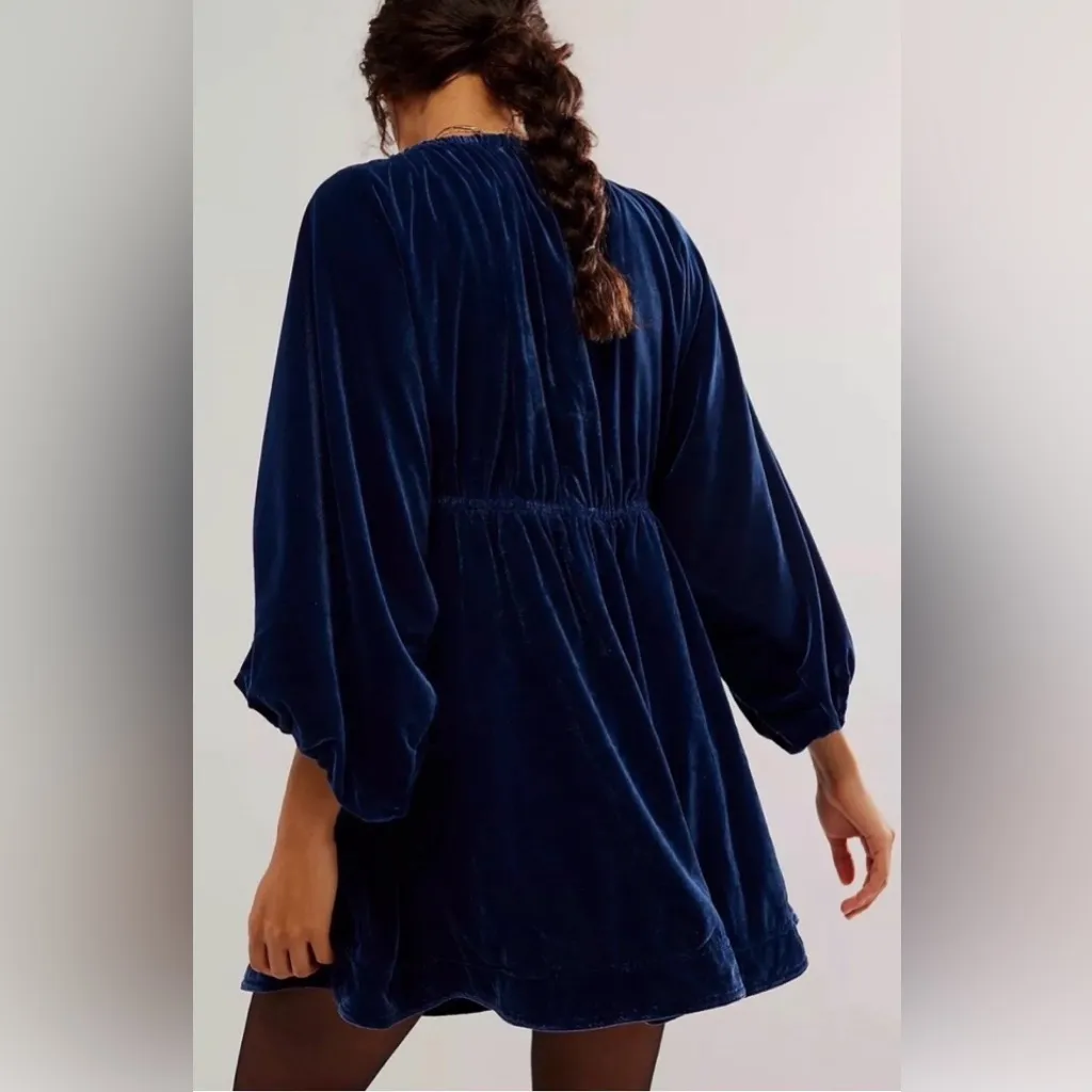 Free People Portia Velvet Mini Dress Midnight Rain Navy Blue - Image 3