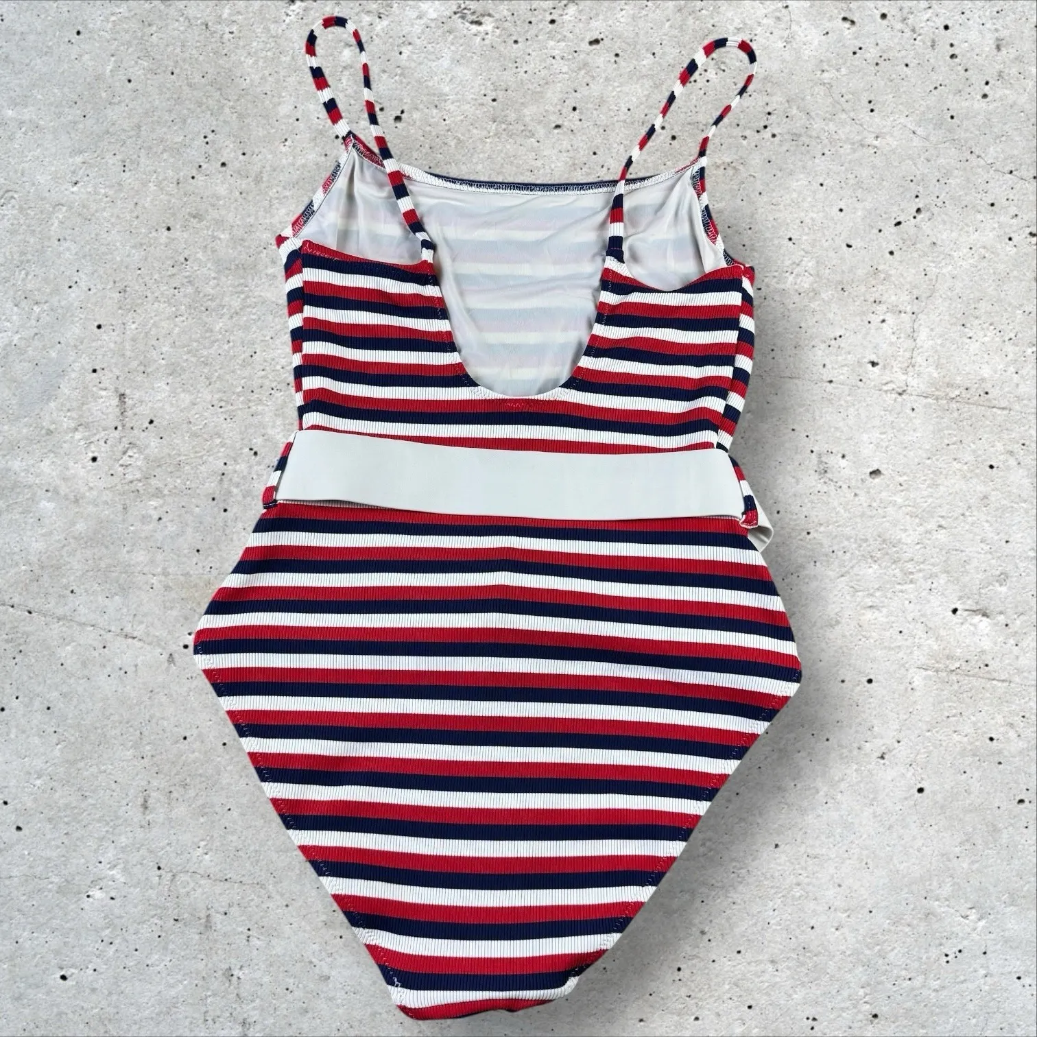 Solid & Striped Anthropologie Nina Belted One Piece Swimsuit Rib Stripe Sz M‎ - Image 4