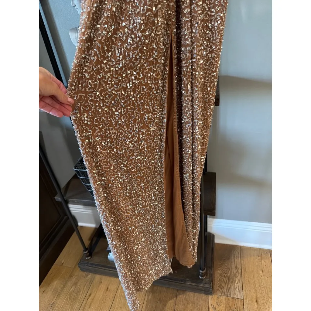 retrofete Evie Strapless Bustier Sequin Dress Silver & Nude Womens Large Tan - Image 9