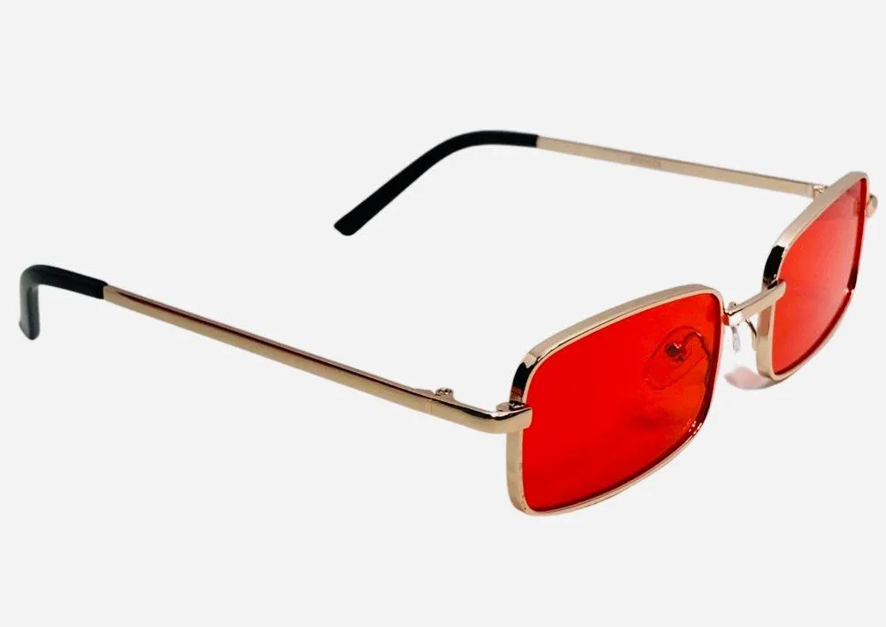 Gold/Red Rectangle Sunglasses (6121R) Red - Image 3