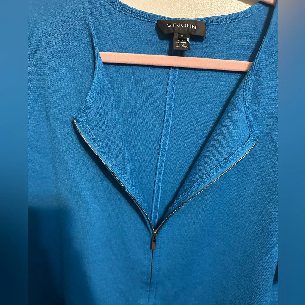 St. John Zip Front Blue Wool Blend Womens Blouse - Image 4
