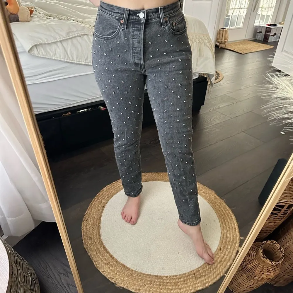 Levi’s Grey/Faded Women’s 26 Black 501 Studded Rhinestone Jeans Premium - Image 5