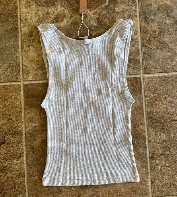 Skims Cotton Rib Tank Light Heather Grey Size XS - Image 5