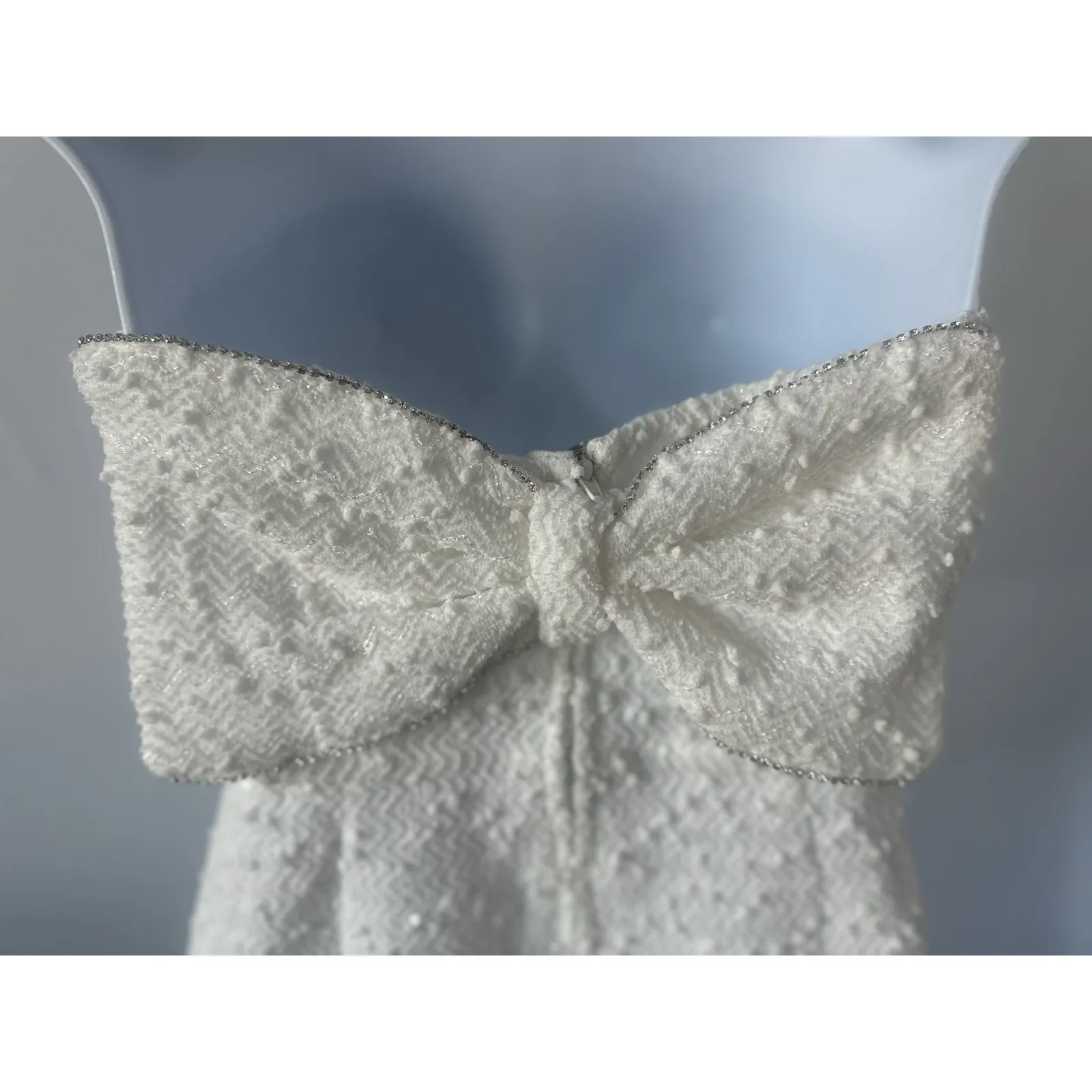 NWT Francesca's Textured White Rhinestone Sequin Bow Dress, Sz L (b31) Size L - Image 5