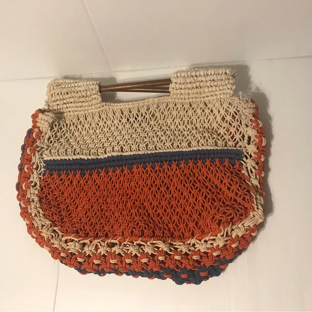 ZARA bucket bag macrame cotton crochet net tote wooden handle handbag - Image 2