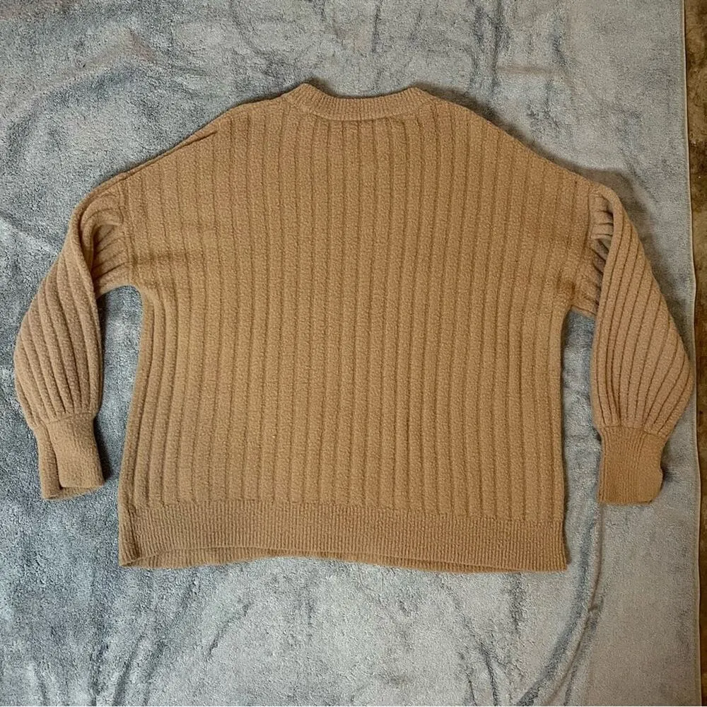 Aerie Tan Rib Knit Scoop Neck Long Sleeve Sweater Fall Winter Cozycore Size XXS - Image 7