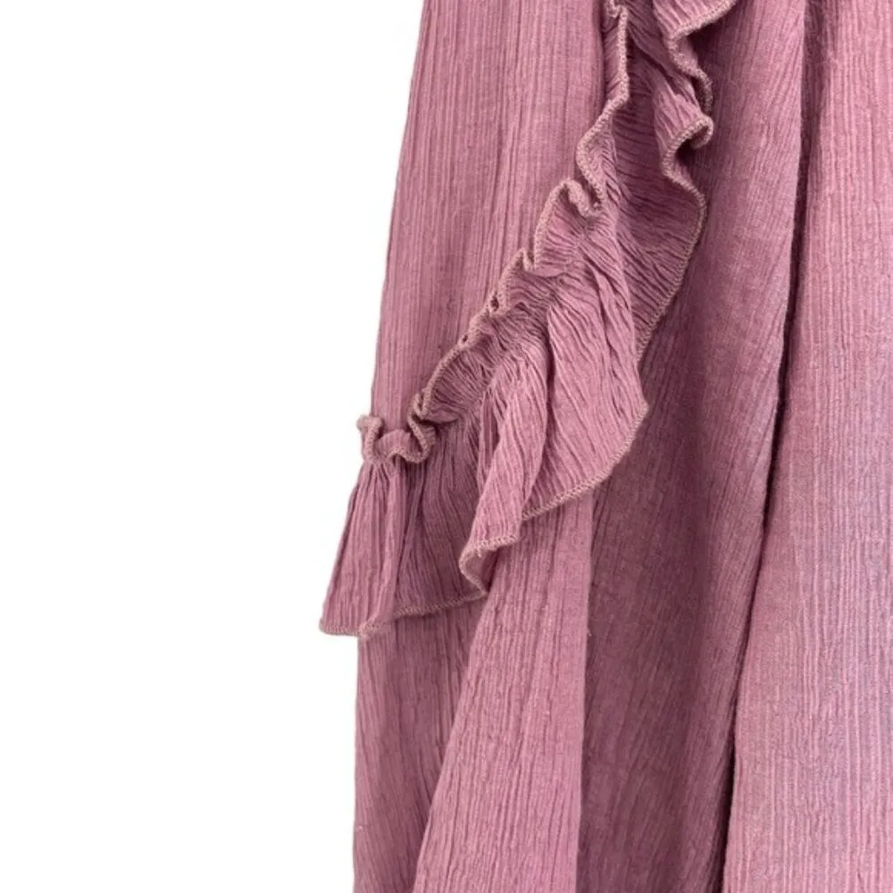 &Merci Mauve Peasant Ruffle Boho Blouse Top - Image 10