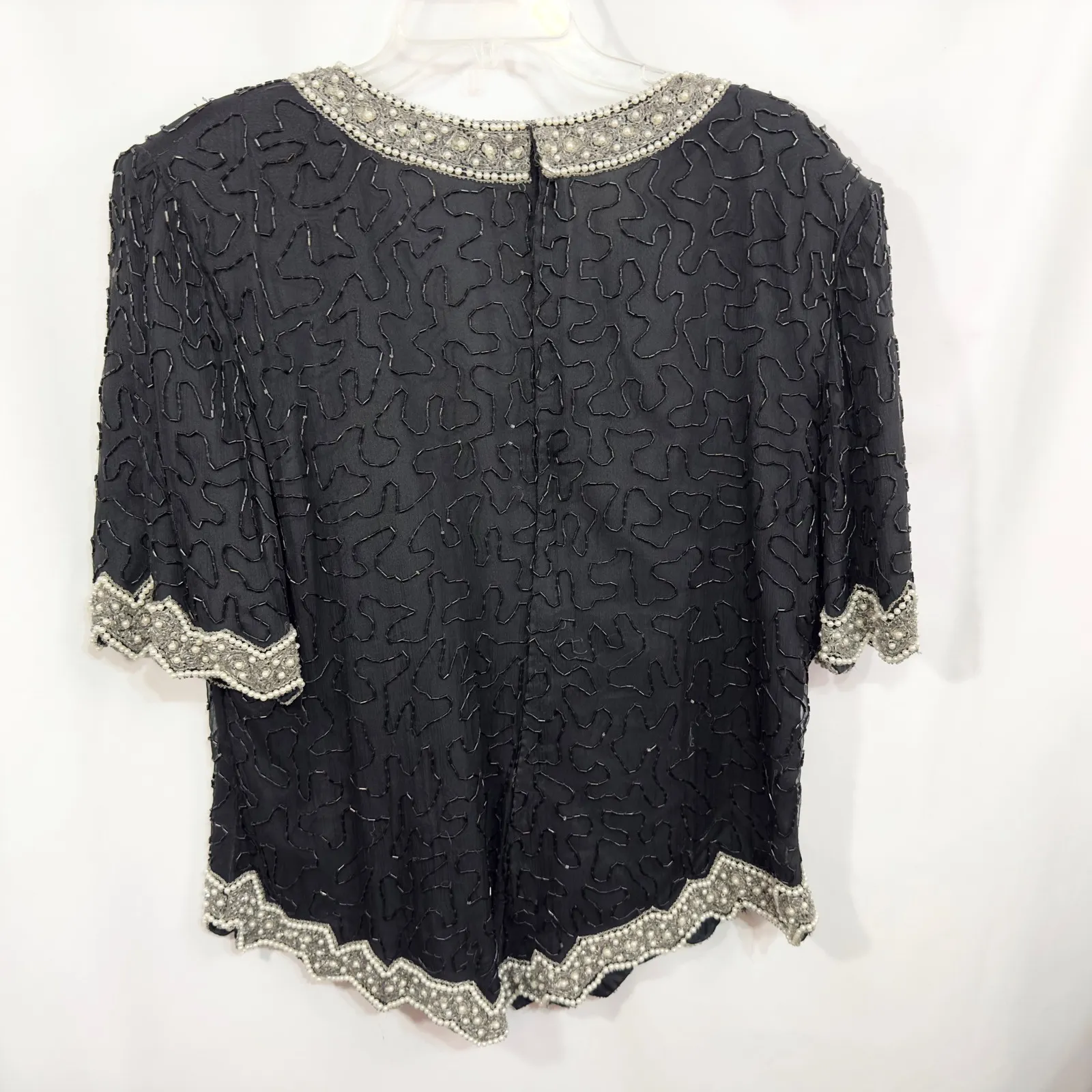 VTG Laurence‎ Kazar Plus Size 1X Beaded Top Party Cocktail Blouse Black 749 - Image 3