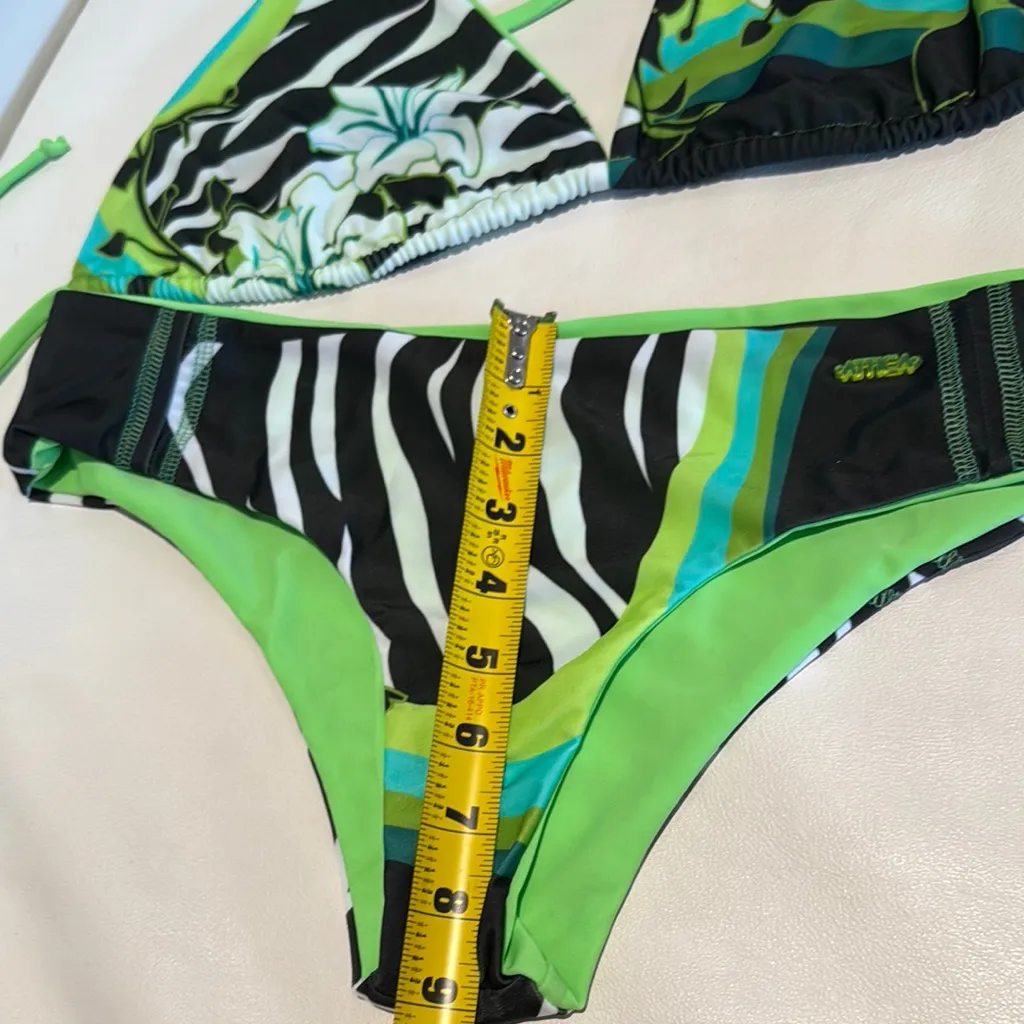 Women size large reversible tropical flower dark green Bikini Set stitching - Image 10
