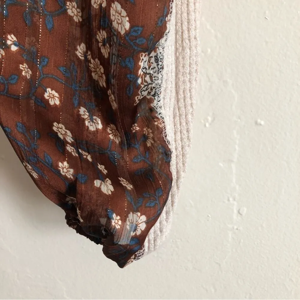 By Together Collection Long Sleeve Silk Paisley Waffle Knit Wrap Tie Blouse Top - Image 8