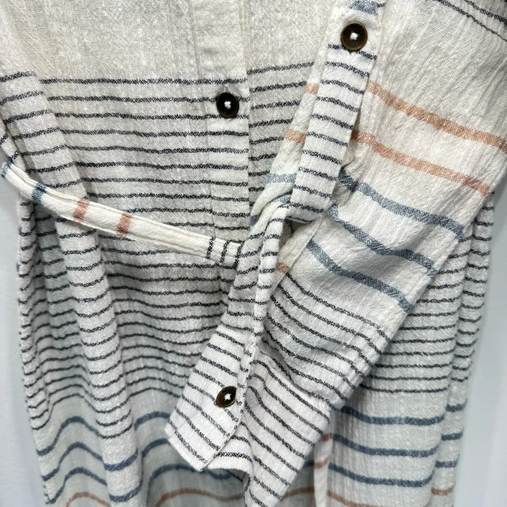 Roxy Gauzy Striped Shirt Dress with Belt 100% Lightweight Cotton Button Front - Image 8