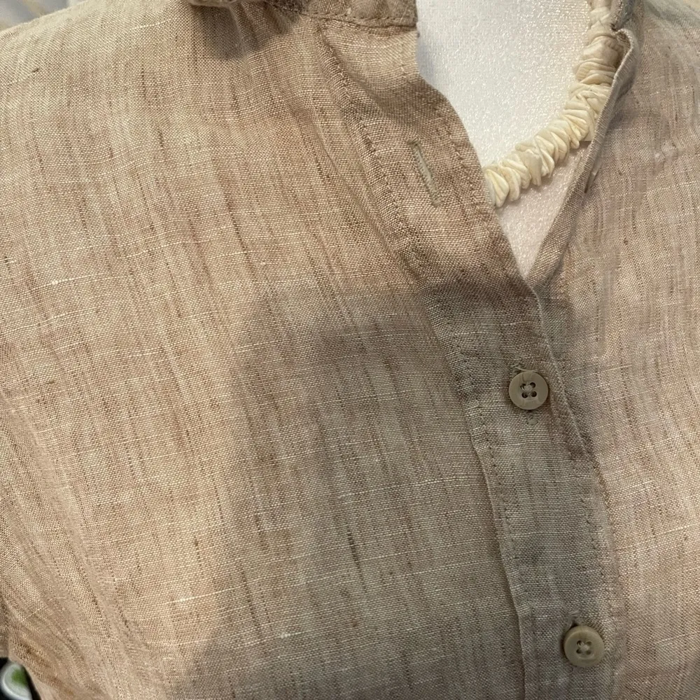 Onia linen button down sleeveless high/low dress swimsuit cover tunic w/pockets. - Image 2