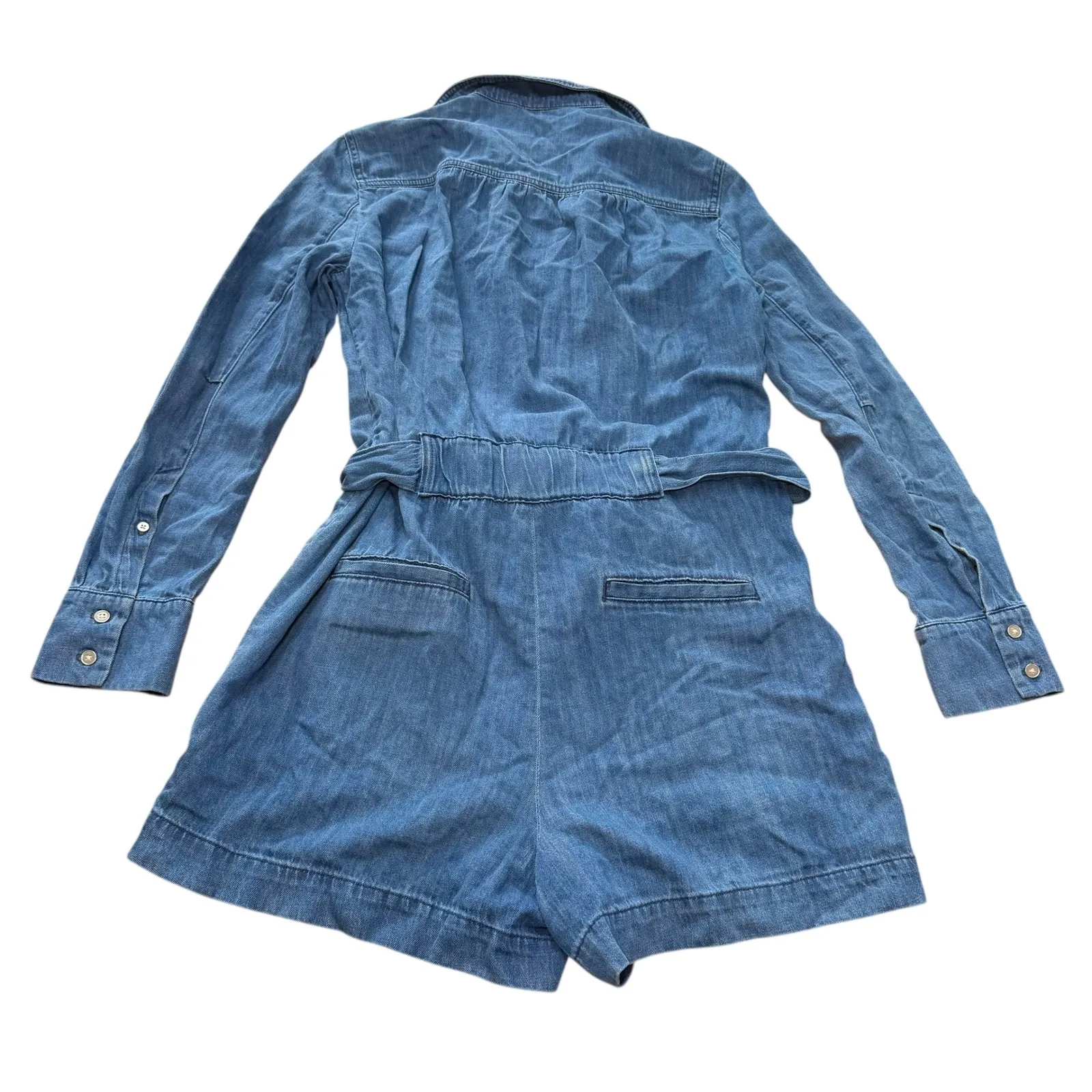 Veronica Beard Jeans Denim Romper Zip Up Long Sleeve Belted Size M Blue Size M - Image 5