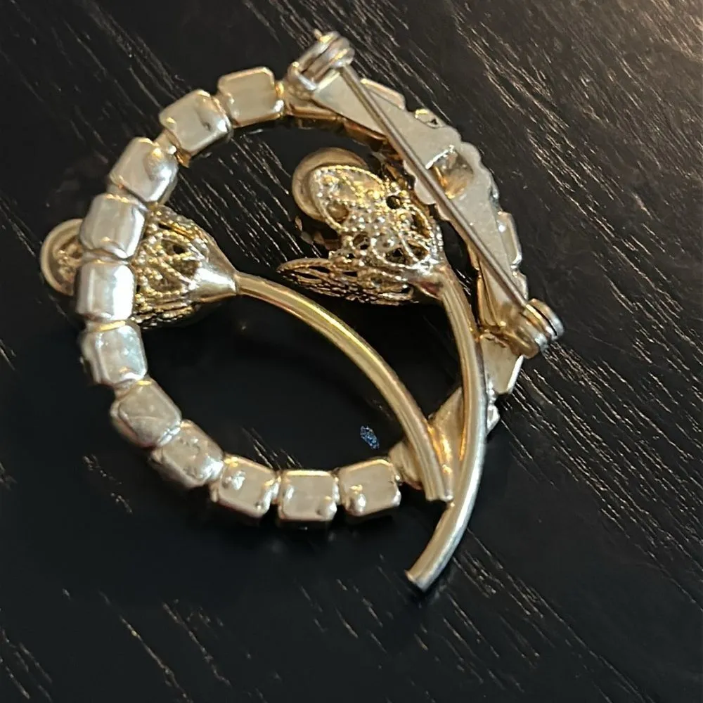 2 Rhinestone circle pins featuring Flowers Gold - Image 2