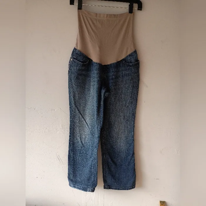 Indigo Blue Maternity Jeans Medium Wash Straight Leg Stretch Denim - Image 2
