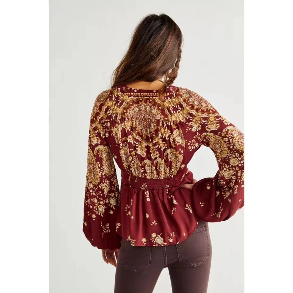 💕FREE PEOPLE💕 Run Free Tunic~ Satin Chocolate Combo Print XS NWT - Image 7