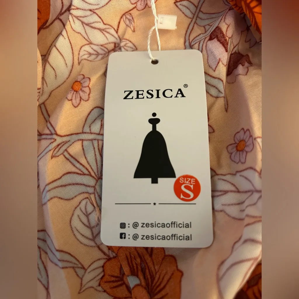 NEW Wrap V Neck Boho Floral Print Ruffle Swing A Line Beach Mini Dress S Orange - Image 7