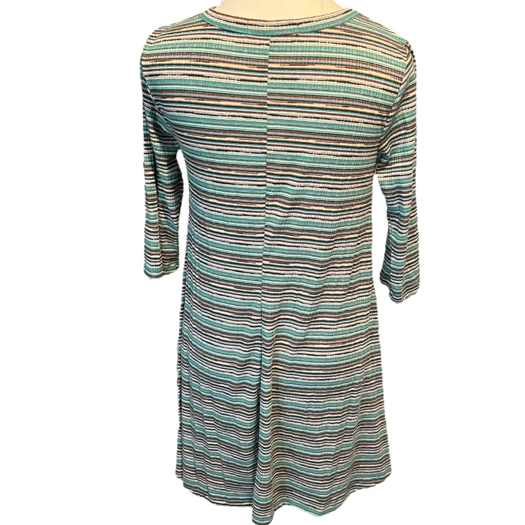 Living Doll Striped Mini Dress Women's M‎ Multicolor Blue and Brown Casual - Image 2