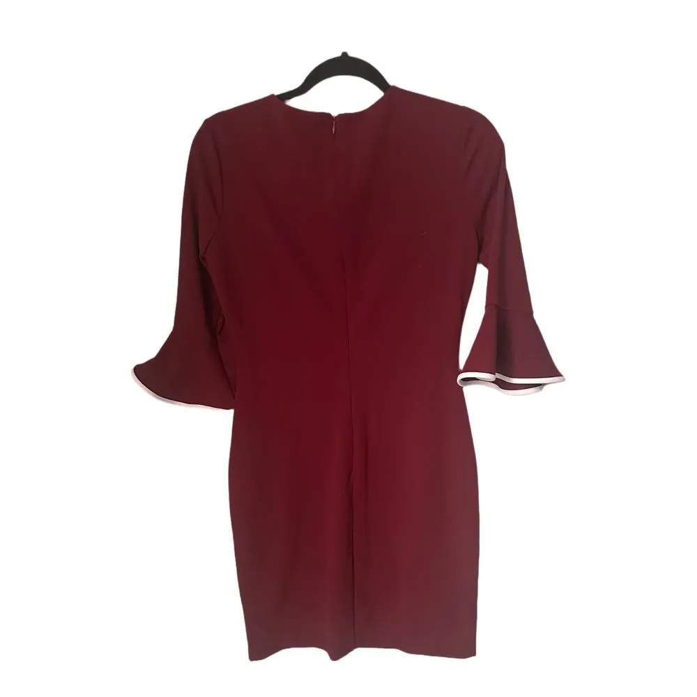 The Limited Bodycon Long Bell Sleeve Dress Size Small Holiday Party Burgundy - Image 2