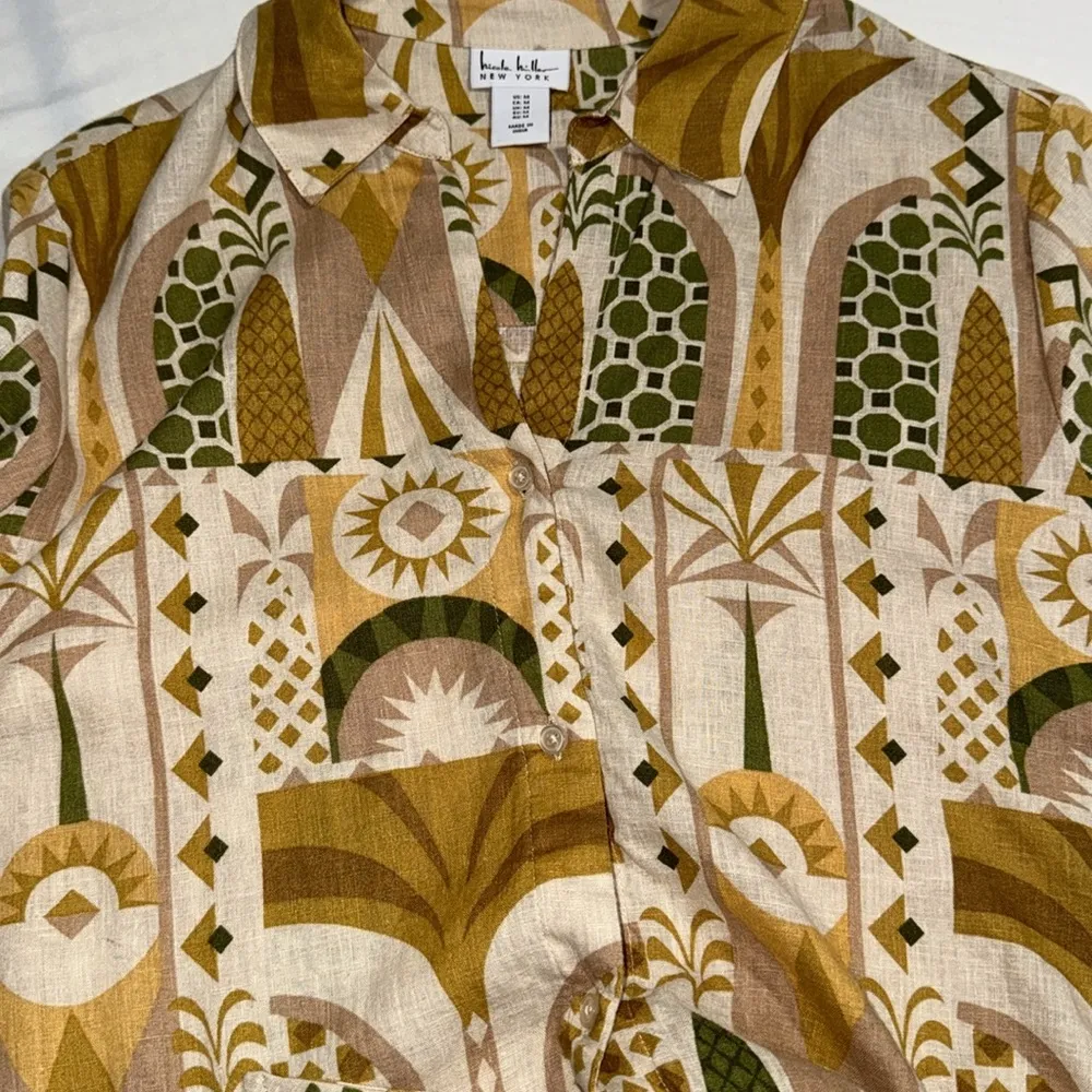 Nicole Miller NEW YORK women’s medium v-neck tie front linen button up blouse - Image 8