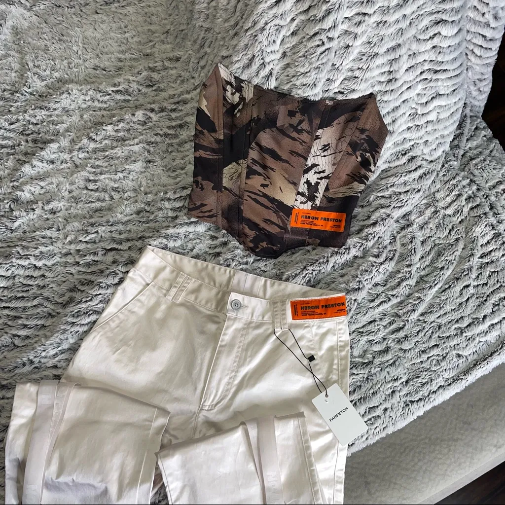 Heron Preston Camouflage Satin Corset Top H.W.C. Zip-Up Logo Tape Size 2 IT 38 - Image 9