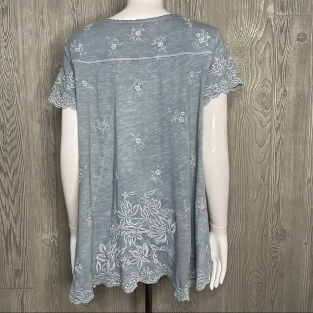 NWOT cotton Caite embroidered flair fit hand dyed oversized short sleeve t shirt Gray - Image 5