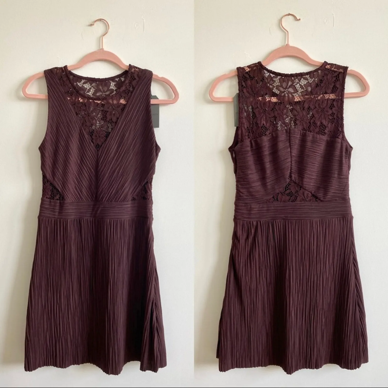 All Saints Burgundy Lace Ula Stretch Jersey Sleeveless Mini Dress Medium NWT - Image 4