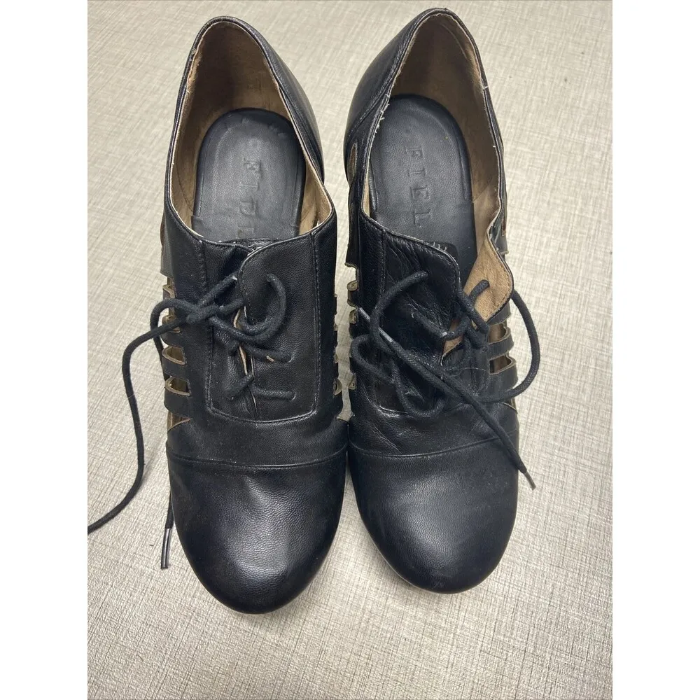 FIEL Anthropologie Womens 9.5 Chunky Wedge Booties Black Leather - Image 2