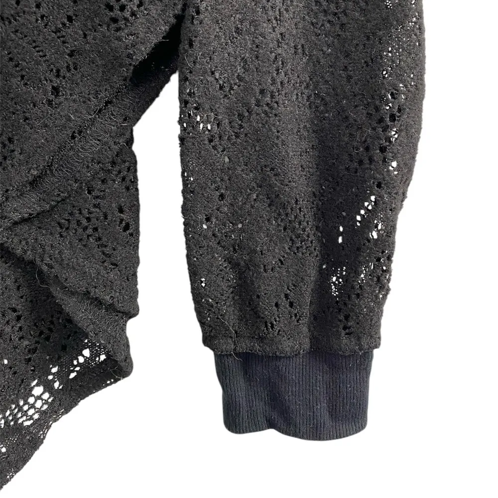 Free People Black Floral Sheer Lace Dolman Sleeve Sweater Medium Lagenlook Layer - Image 7