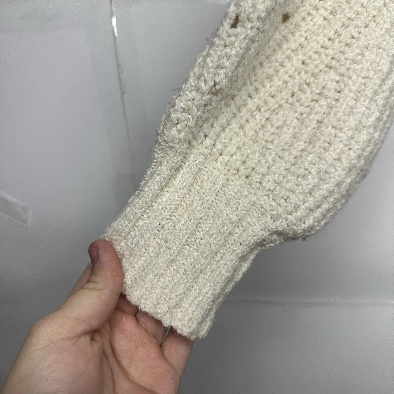 American Eagle Women’s Small Cream Chunky Knit Button Cardigan Swea - Image 3