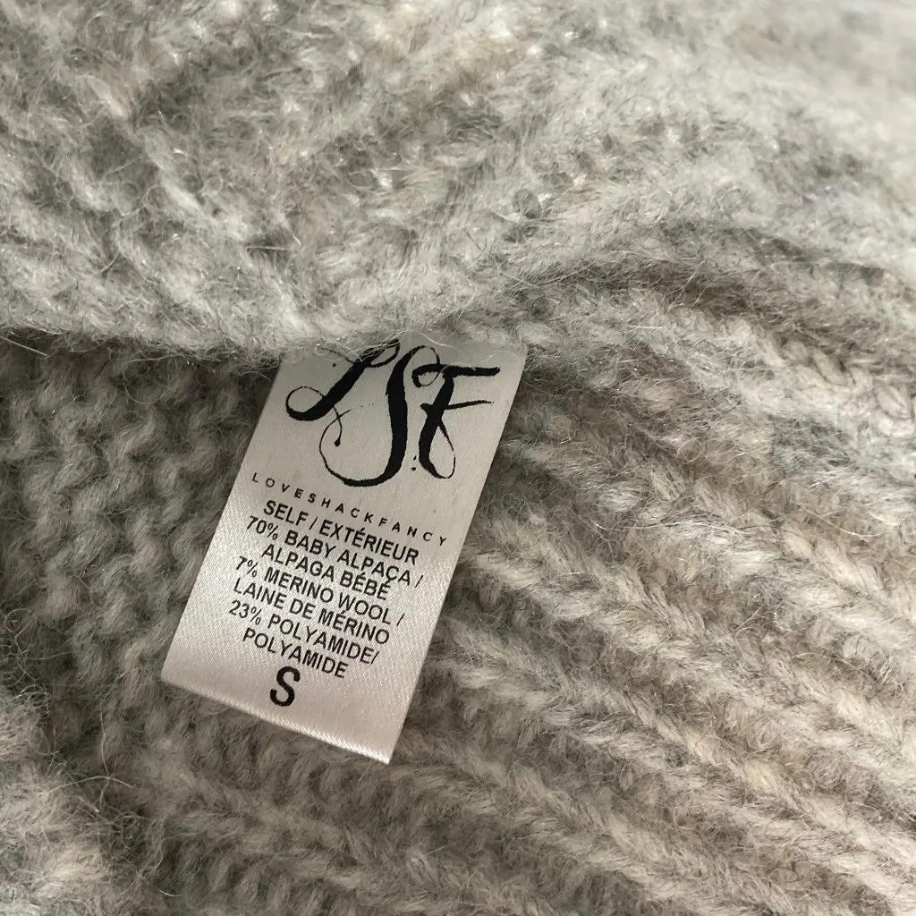 LoveShackFancy Atlas Grey Fringe Sweater Alpaca Size Small - Image 4