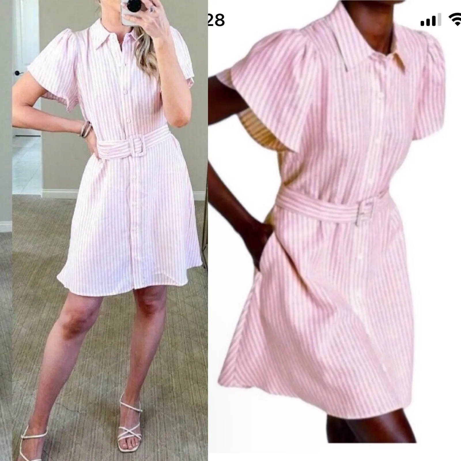 Alexis Target baby pink striped belted‎ shirt dress size 1X wedding guest spring - Image 2
