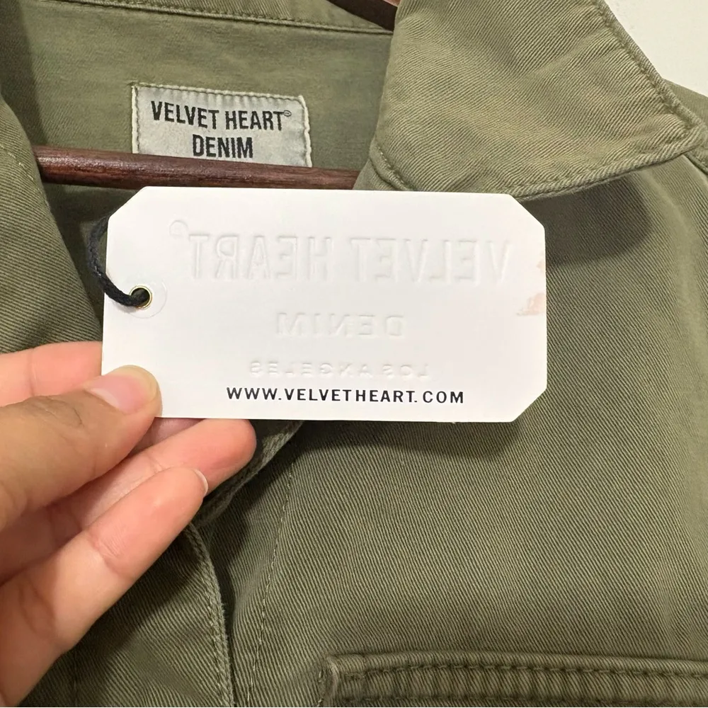 Velvet Heart Denim Long Sleeved Cropped Jacket  Olive Green Cotton Size L - Image 6