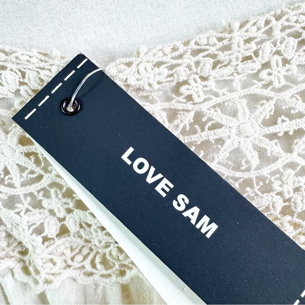 NWT Anthropologie Love Sam Boho Cotton Lace Peplum Full Sleeve Top Ecru Size S - Image 9