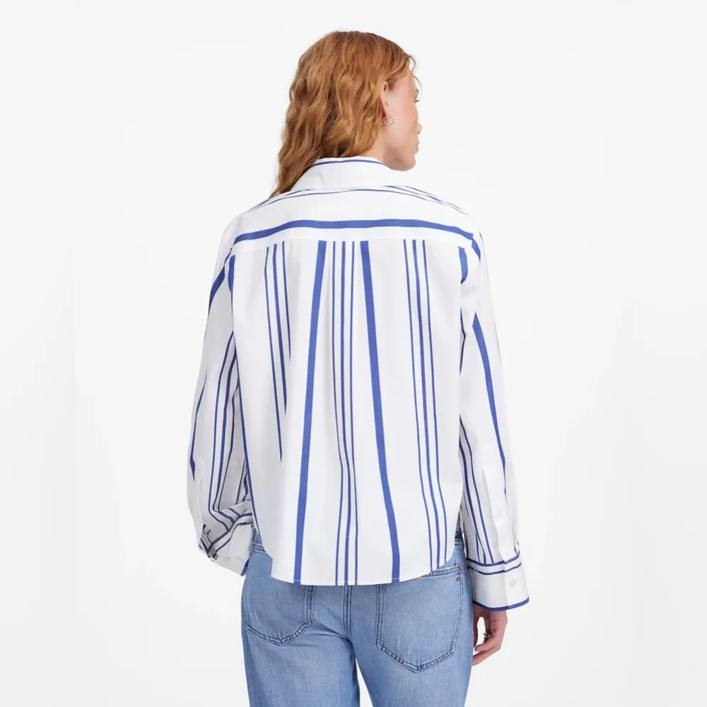 Madewell Poplin Easy Y-Neck Button-Up Shirt Blue White Stripes Top Women’s XXS - Image 3