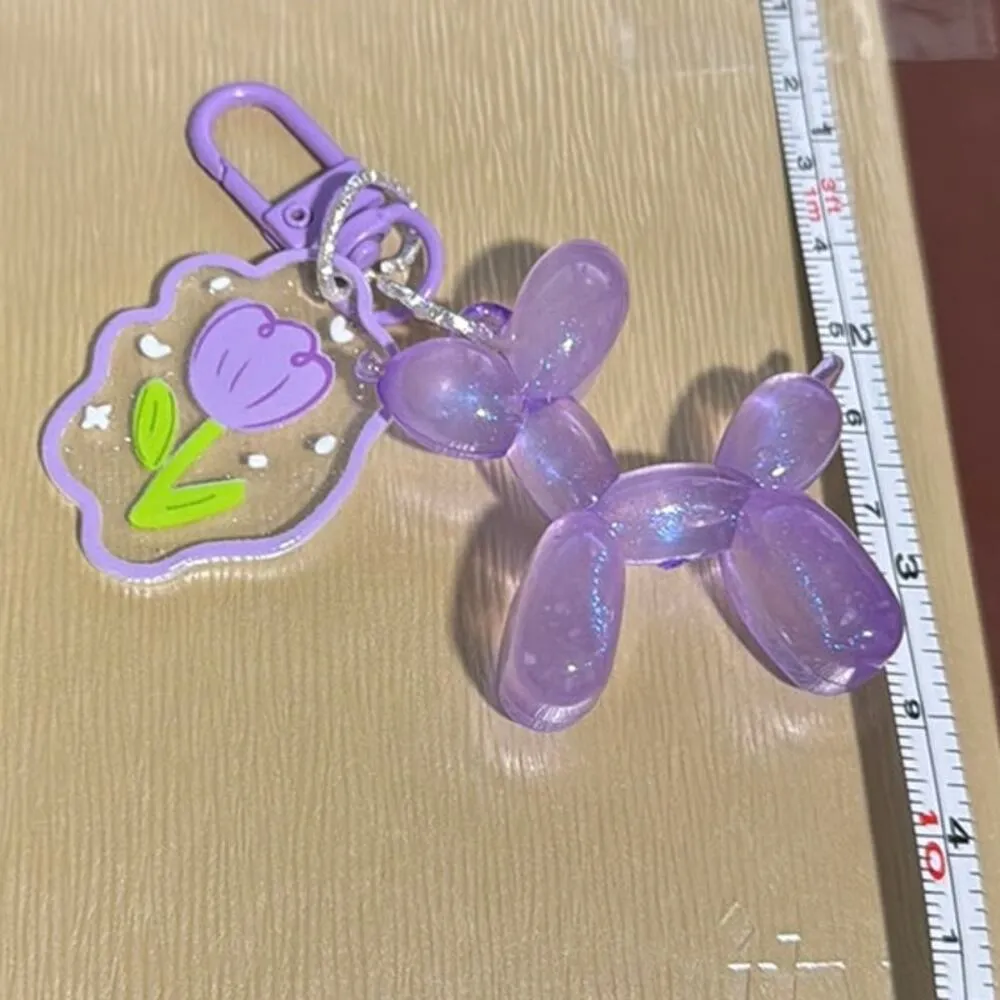 Balloon purple poodle dog keychain bag charm cutesy iridescent glittery clear - Image 4