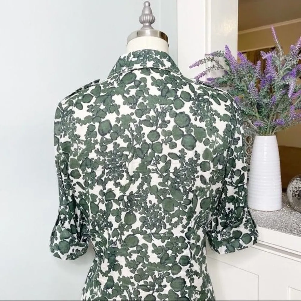 Tory Burch Issy Vine Leaf Print Button Down Shirt Utility Roll Tab 2 XS - Image 6
