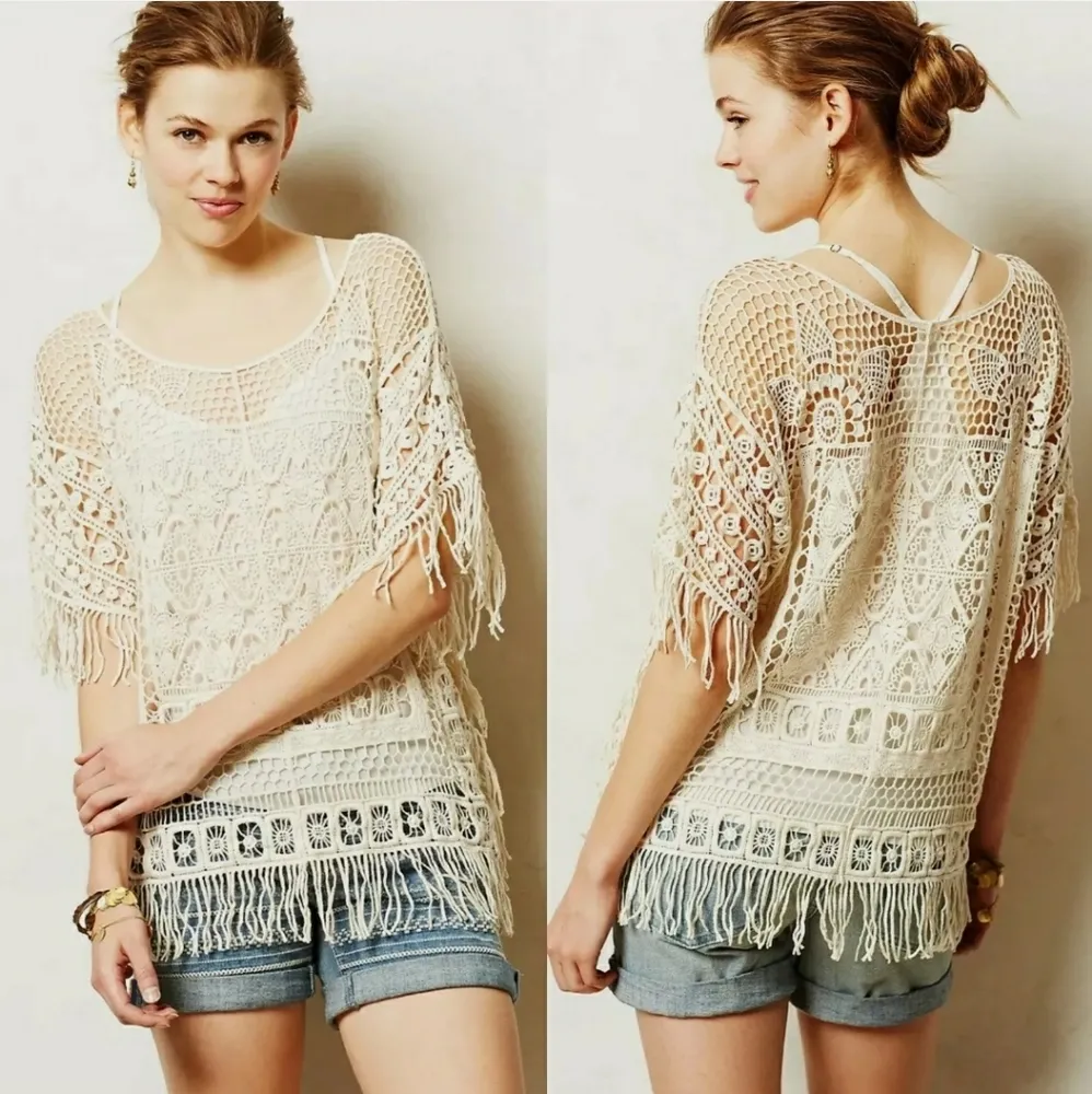 Anthropologie Angel of the North Sayulita Crochet Fringe Pullover Top - Image 7